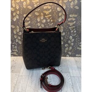 COACH 2312 Small Town Bucket Shoulder Bag Brown/Red Excellent Used Condition